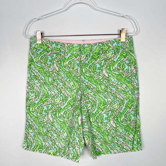 Lilly Pulitzer Size 2 Chomp Chomp Avenue Alligator Shorts Shorely Blue Green - Picture 1 of 11